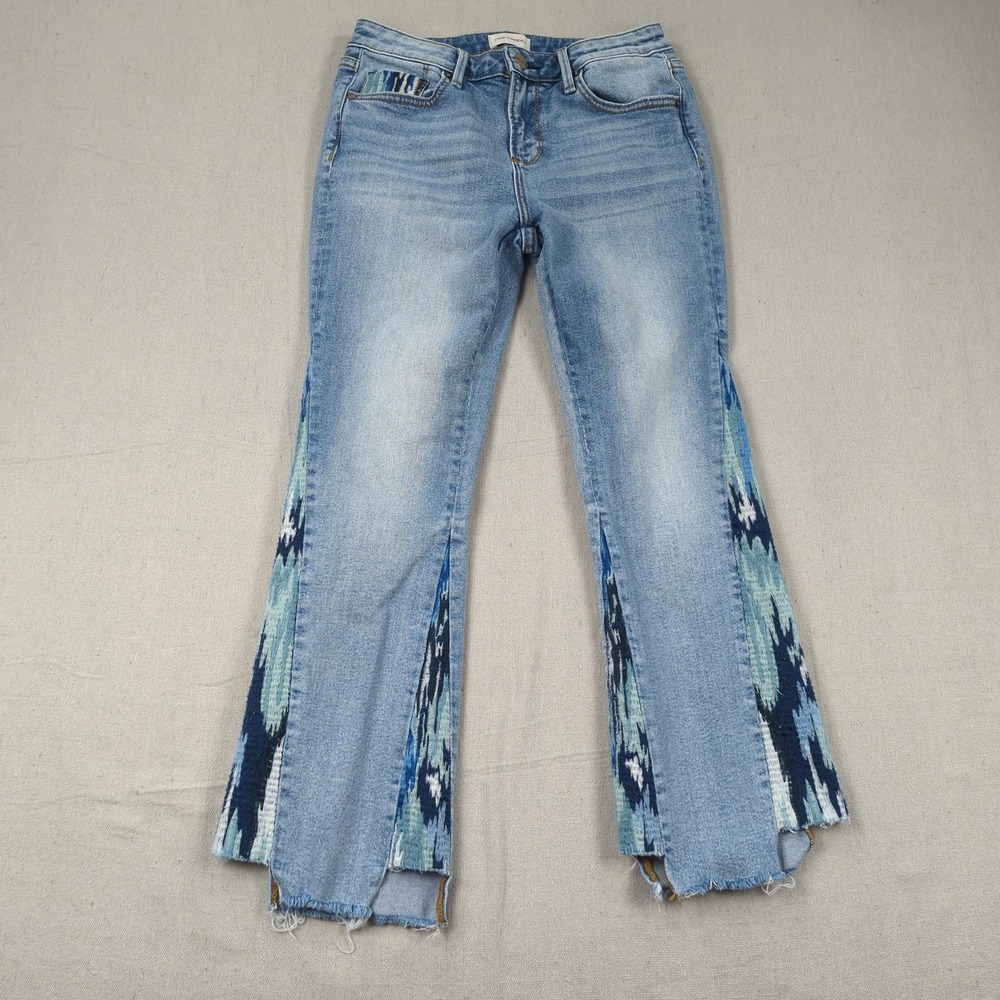 Driftwood Jeans Womens 26 Blue Embroidered Indie Frayed Crop